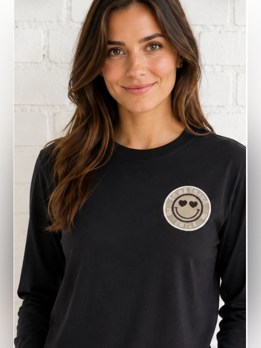 Something Navy Black “Something to Smile” Long Sleeve Top 100% Cotton